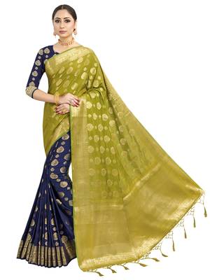 Blue woven art silk saree with blouse 1
