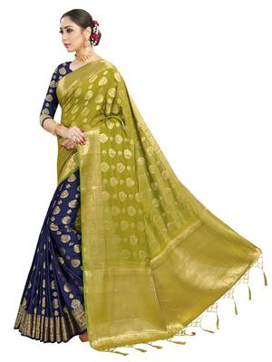 Blue woven art silk saree with blouse 2