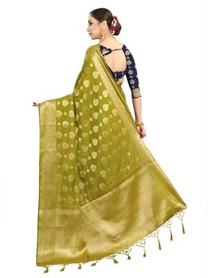 Blue woven art silk saree with blouse 3