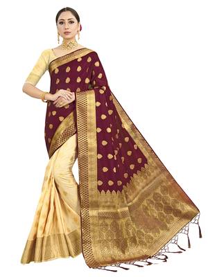 Maroon woven art silk saree with blouse 1
