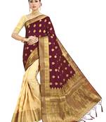 Maroon woven art silk saree with blouse