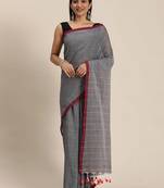 Grey Plain Cotton Handloom Sarees With Blouse