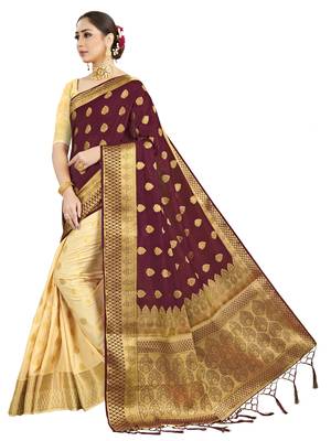Maroon woven art silk saree with blouse 2