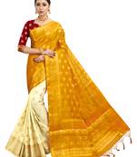 Mustard woven art silk saree with blouse