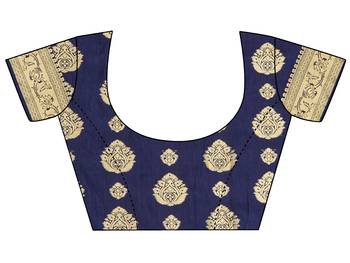 Blue woven art silk saree with blouse 5