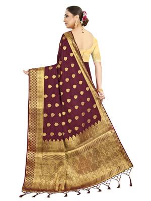 Maroon woven art silk saree with blouse 3