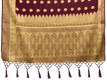 Maroon woven art silk saree with blouse 4