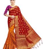 Red woven art silk saree with blouse