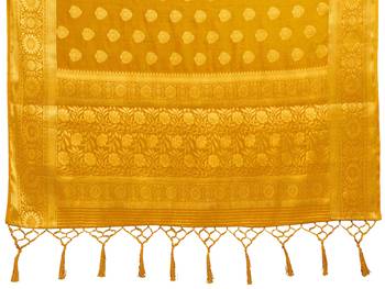 Mustard woven art silk saree with blouse 4