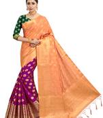 Peach woven art silk saree with blouse