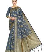 Grey woven art silk saree with blouse