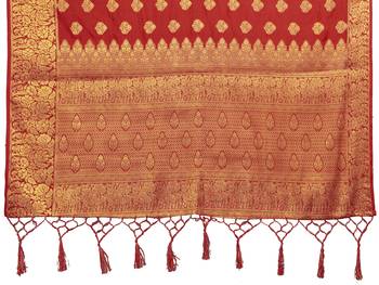 Red woven art silk saree with blouse 4