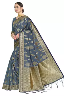 Grey woven art silk saree with blouse