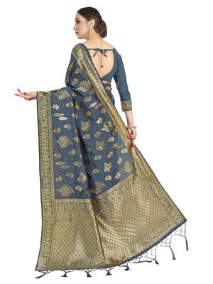 Grey woven art silk saree with blouse 3