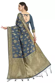 Grey woven art silk saree with blouse