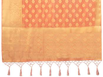 Peach woven art silk saree with blouse 4