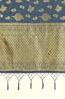 Grey woven art silk saree with blouse
