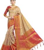 Beige woven art silk saree with blouse