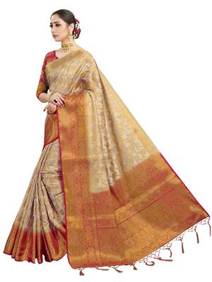 Beige woven art silk saree with blouse 2
