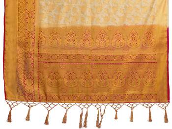 Beige woven art silk saree with blouse 4