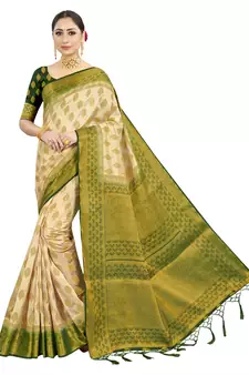 Beige woven art silk saree with blouse