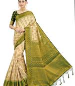 Beige woven art silk saree with blouse