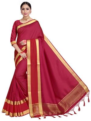 Red woven art silk saree with blouse 1