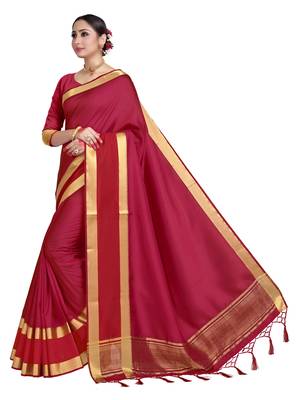 Red woven art silk saree with blouse 3