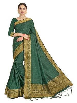 Green woven satin saree with blouse 1