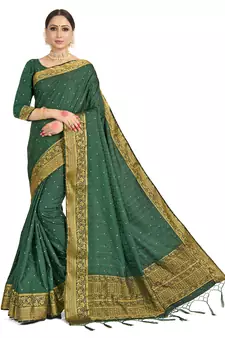 Green woven satin saree with blouse