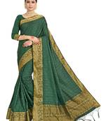 Green woven satin saree with blouse