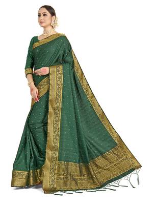Green woven satin saree with blouse 2