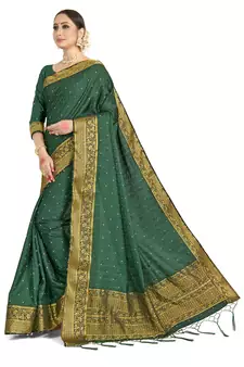 Green woven satin saree with blouse