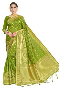 Green woven art silk saree with blouse