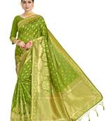 Green woven art silk saree with blouse