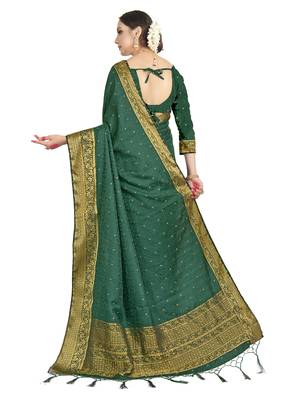 Green woven satin saree with blouse 3