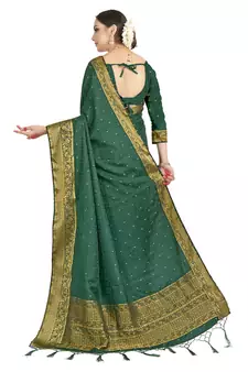 Green woven satin saree with blouse