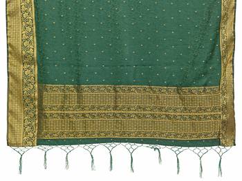 Green woven satin saree with blouse 4
