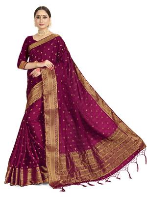 Purple woven satin saree with blouse 1