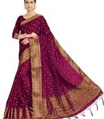 Purple woven satin saree with blouse