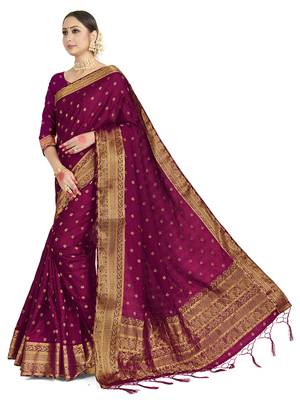 Purple woven satin saree with blouse 2