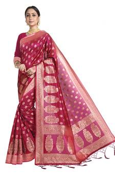 Pink woven art silk saree with blouse