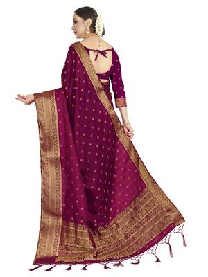 Purple woven satin saree with blouse 3