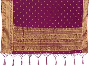 Purple woven satin saree with blouse 4