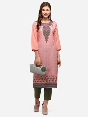 peach American Crepe Digital Print trendy Kurta 1