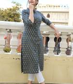 Grey Gold Printed Cotton Blend Kurti