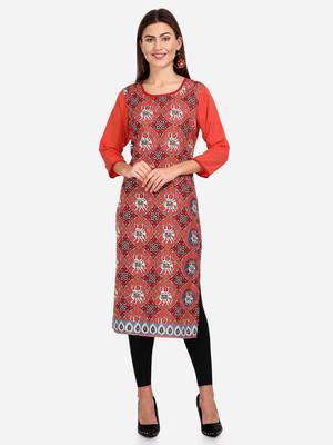 orange American Crepe Digital Print trendy Kurta 1