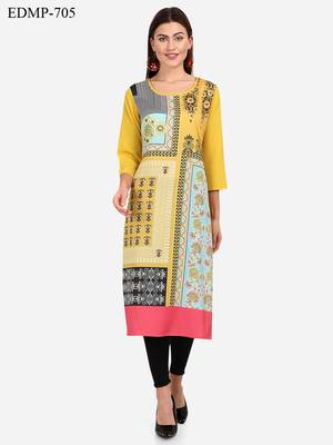 yellow American Crepe Digital Print trendy Kurta 1
