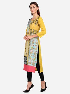 yellow American Crepe Digital Print trendy Kurta 3