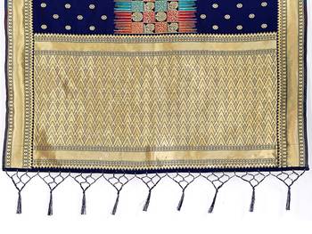 Navy blue woven art silk saree with blouse 4